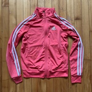 Adidas Pink Track Jacket Full Zip Kids XS 3-Stripes Athletic Sportswear